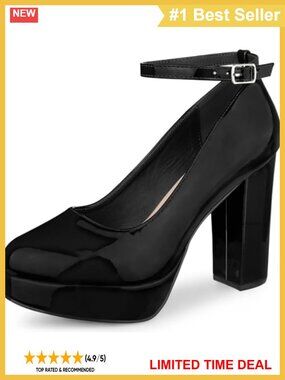 Patent Leather Platform Chunky Heel Mary Jane Pumps Ankle Strap Women